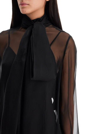 VALENTINO Semi-Transparent Black Silk Mini Dress with High Collar and Bow