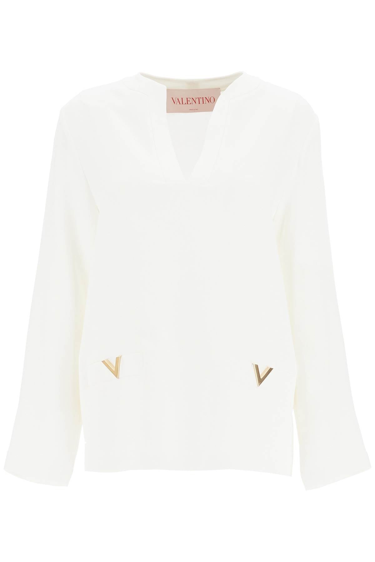 VALENTINO GARAVANI Chic Crepe Blouse with Kaftan Neckline and Gold Detailing