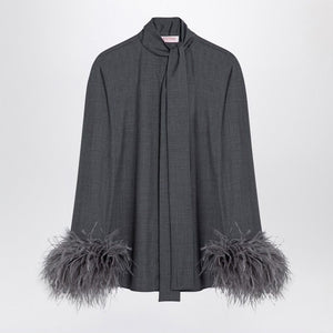 VALENTINO Elegant Grey Wool Shirt with Feather Accents