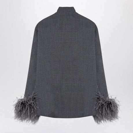 VALENTINO Elegant Grey Wool Shirt with Feather Accents