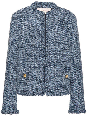 VALENTINO Indigo Blue Tweed Jacket with Gold-Tone Accents