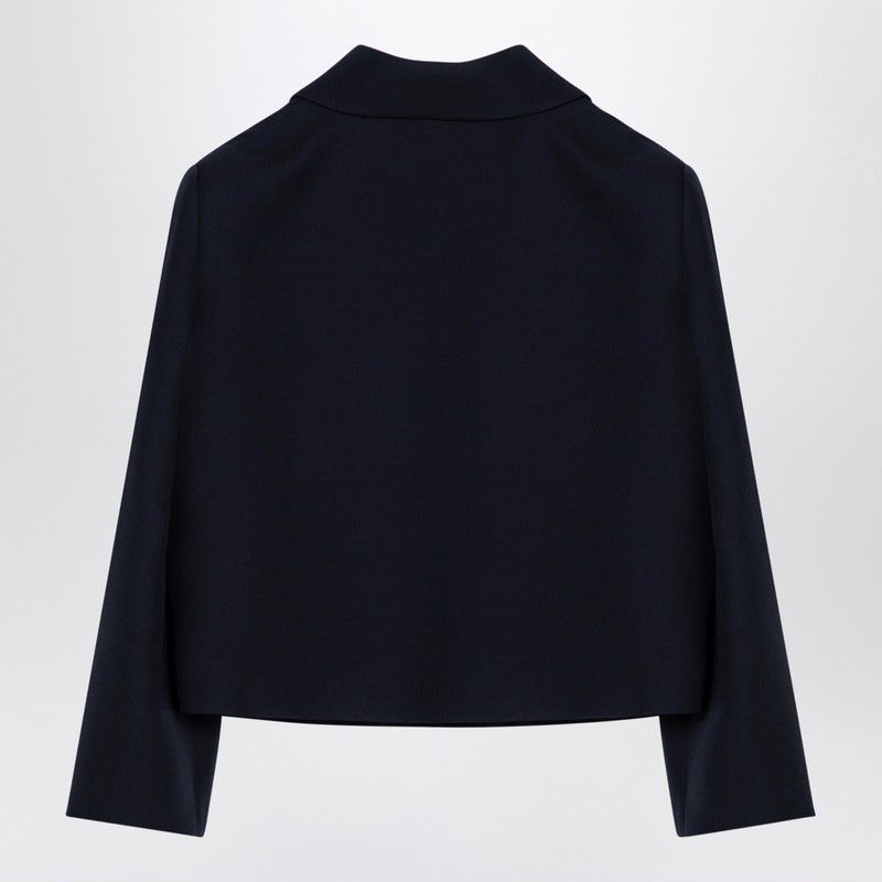 VALENTINO Navy Blue Wool Cropped Jacket with Golden V-Logo Detail