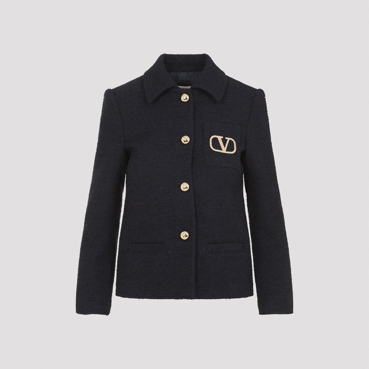 VALENTINO Chic Navy Tweed Jacket with Golden Logo