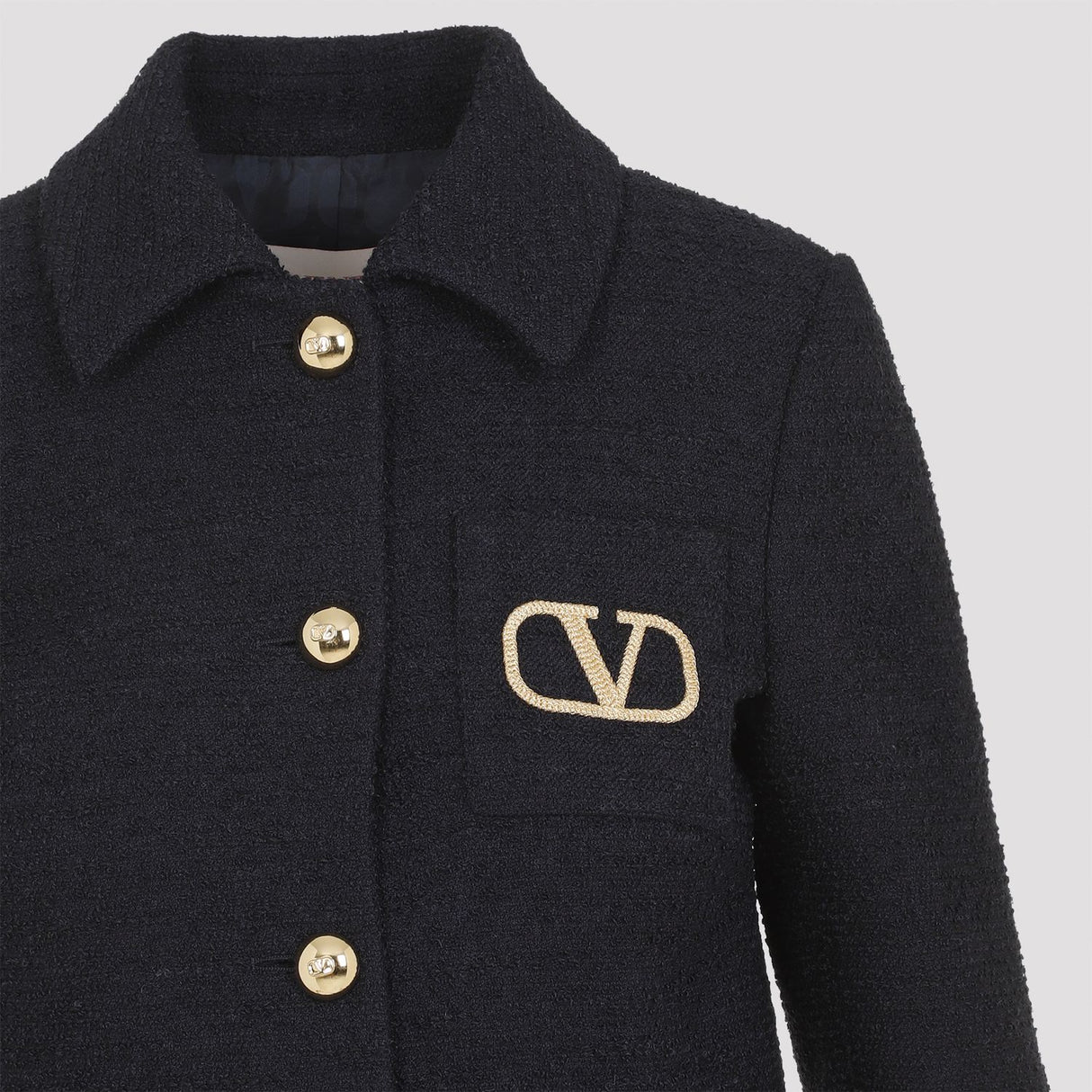 VALENTINO Chic Navy Tweed Jacket with Golden Logo