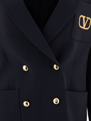 VALENTINO Luxury Wool Blazer with Logo Detail - Blue