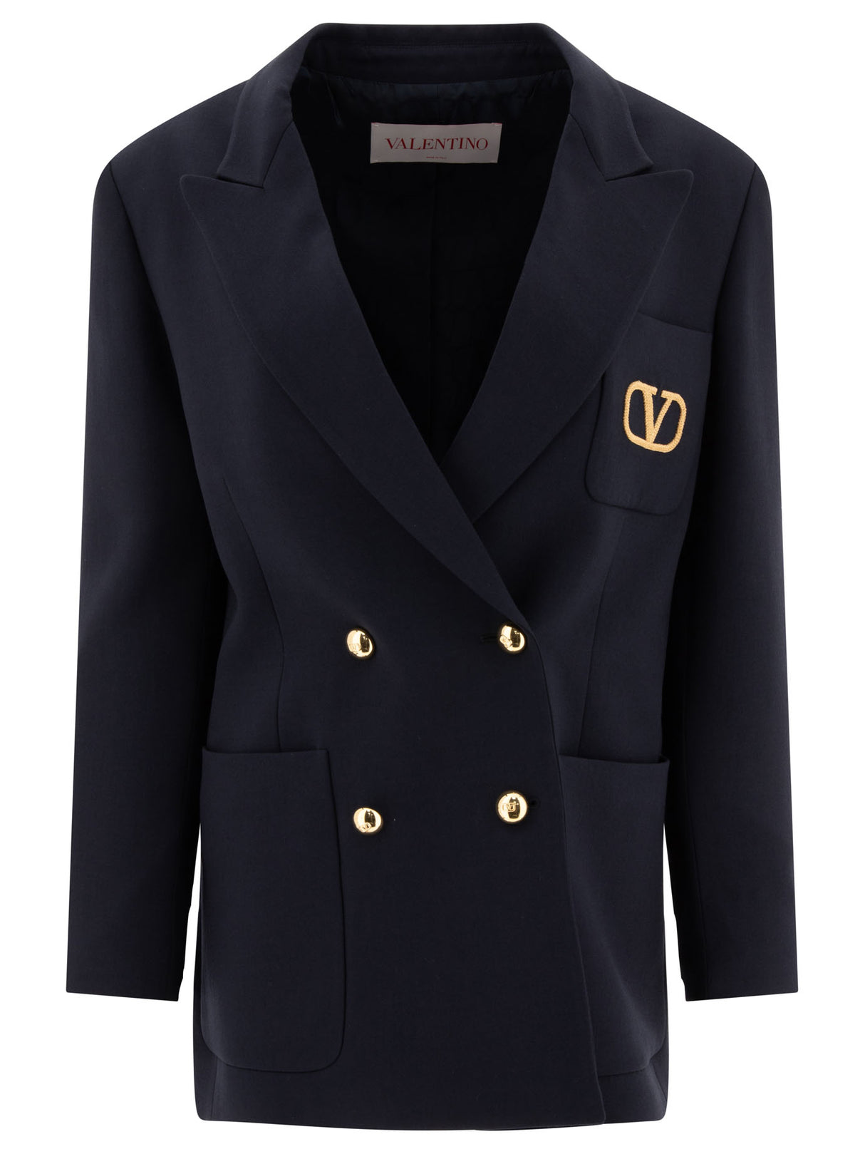 VALENTINO Luxury Wool Blazer with Logo Detail - Blue