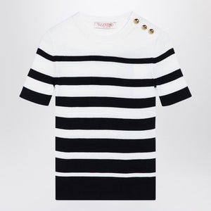 VALENTINO Nautical Striped Cotton Sweater with Gold-Tone Buttons