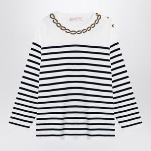 VALENTINO Nautical Striped Long Sleeve T-Shirt with Gold Button Detail