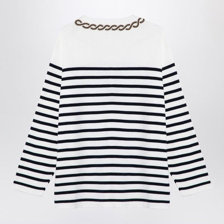 VALENTINO Nautical Striped Long Sleeve T-Shirt with Gold Button Detail