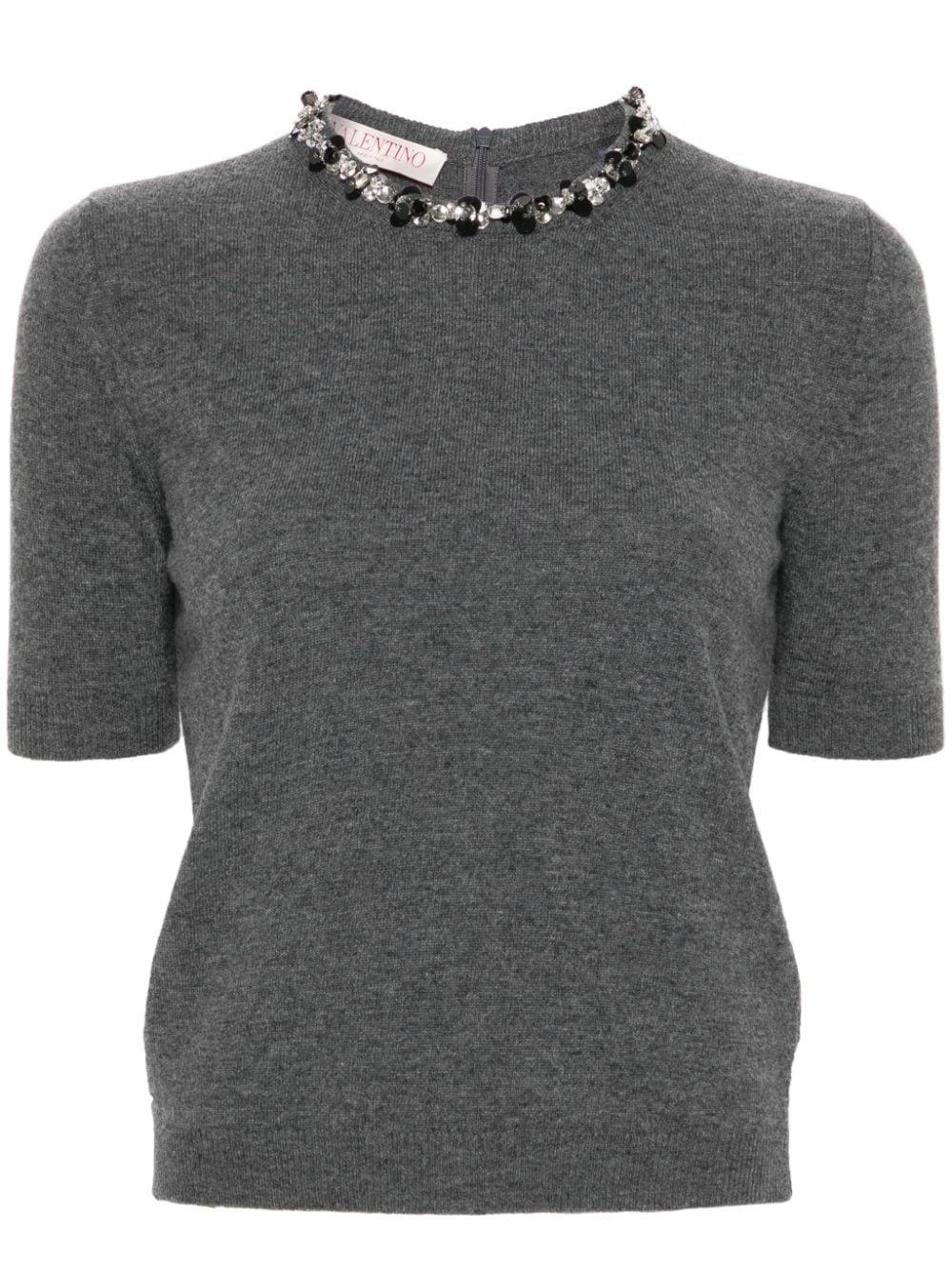 VALENTINO Elegant Grey Wool Embroidered Top