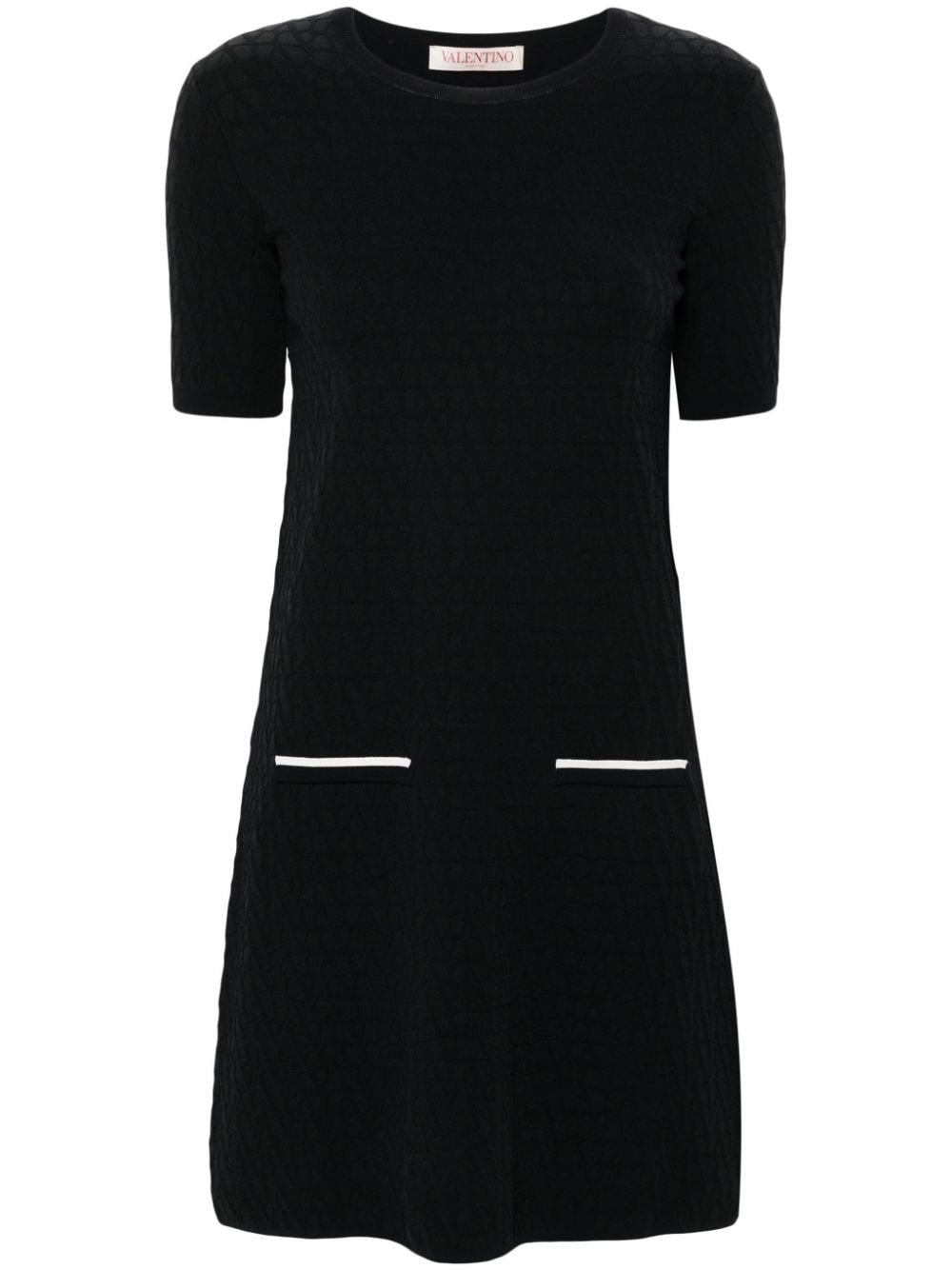 VALENTINO Iconic Mini Knit Dress in Navy with Contrasting Accents