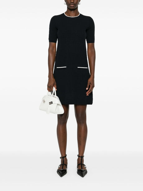 VALENTINO Iconic Mini Knit Dress in Navy with Contrasting Accents