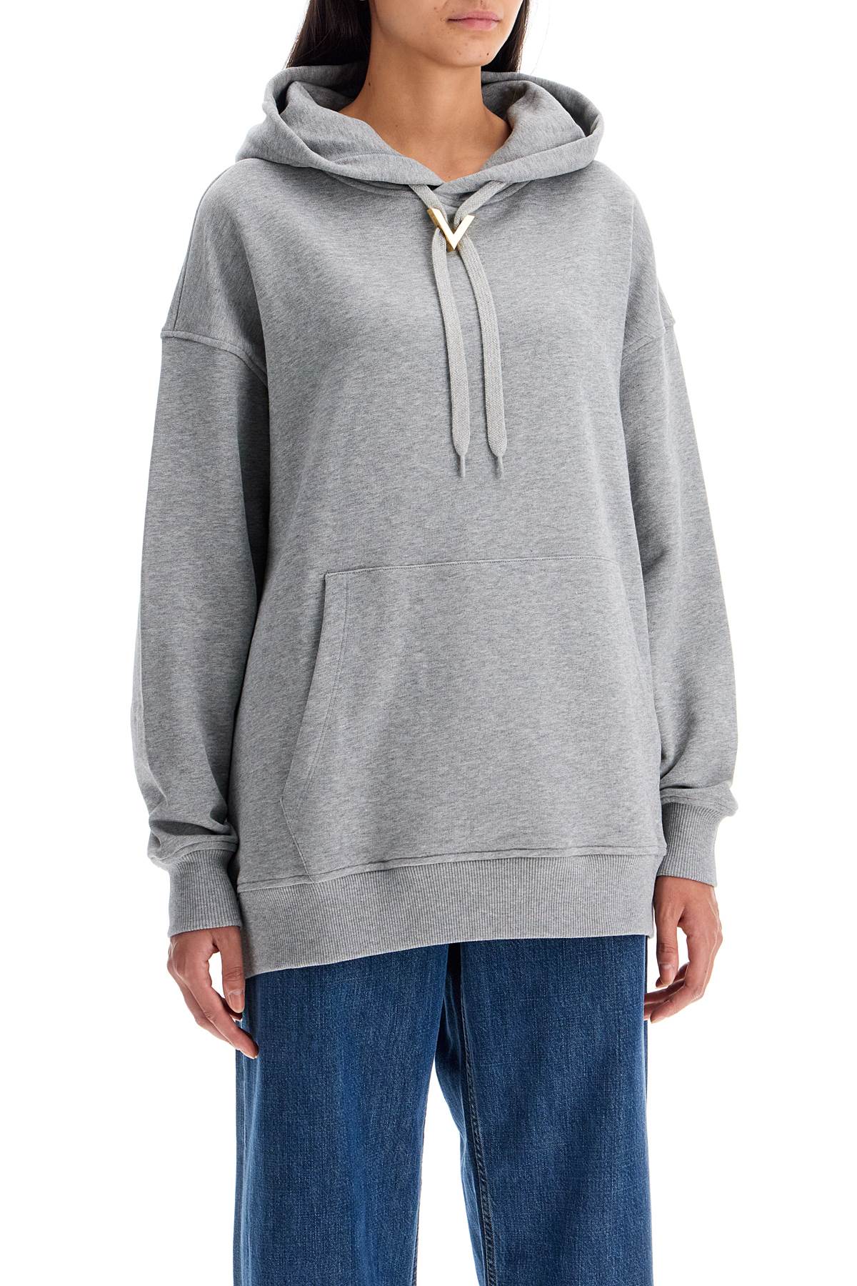 Áo Hoodie Cotton Rộng Tay với Chi Tiết Vàng