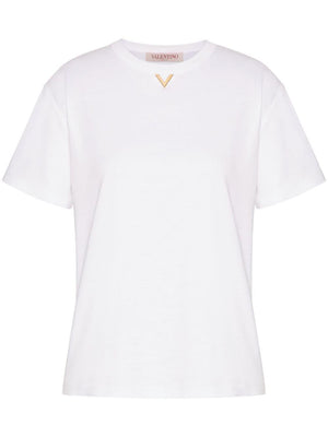 VALENTINO Elegant Women's Golden Logo Neck T-Shirt