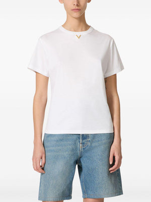 VALENTINO Elegant Women's Golden Logo Neck T-Shirt