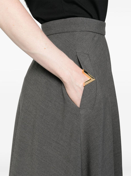VALENTINO Elegant Grey Wool Midi Skirt