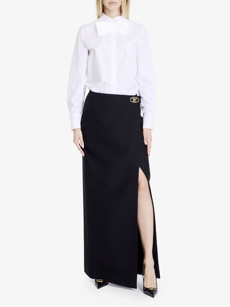 VALENTINO Elegant Long Skirt with Golden Logo Closure