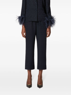 VALENTINO Iconic Navy Blue Silk Cropped Trousers