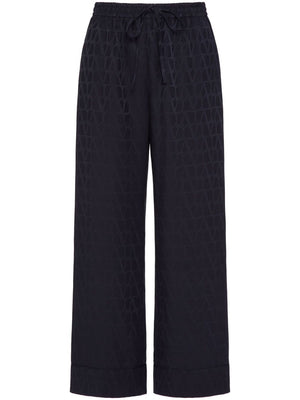 VALENTINO Iconic Navy Blue Silk Cropped Trousers