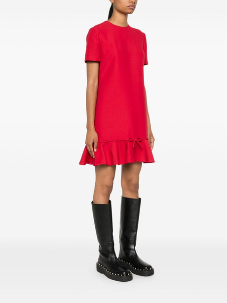 VALENTINO Crimson Wool-Silk Mini Dress with Peplum Hem