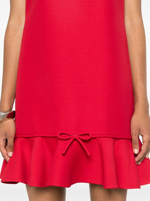 VALENTINO Crimson Wool-Silk Mini Dress with Peplum Hem