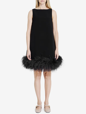 VALENTINO GARAVANI Elegant Black Mini Dress with Feather Trim