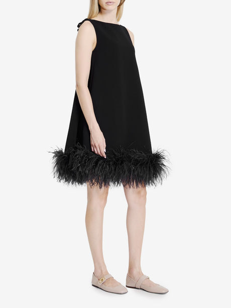 VALENTINO GARAVANI Elegant Black Mini Dress with Feather Trim