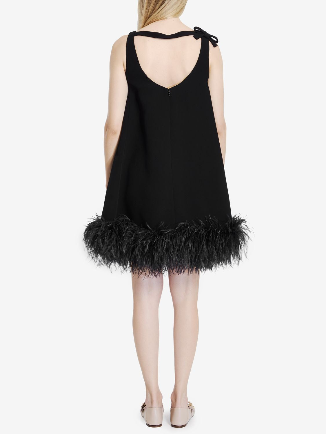 VALENTINO GARAVANI Elegant Black Mini Dress with Feather Trim