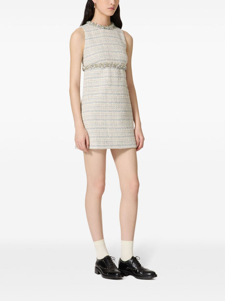 VALENTINO Elegant Tweed Mini Dress with Crystal and Sequin Details