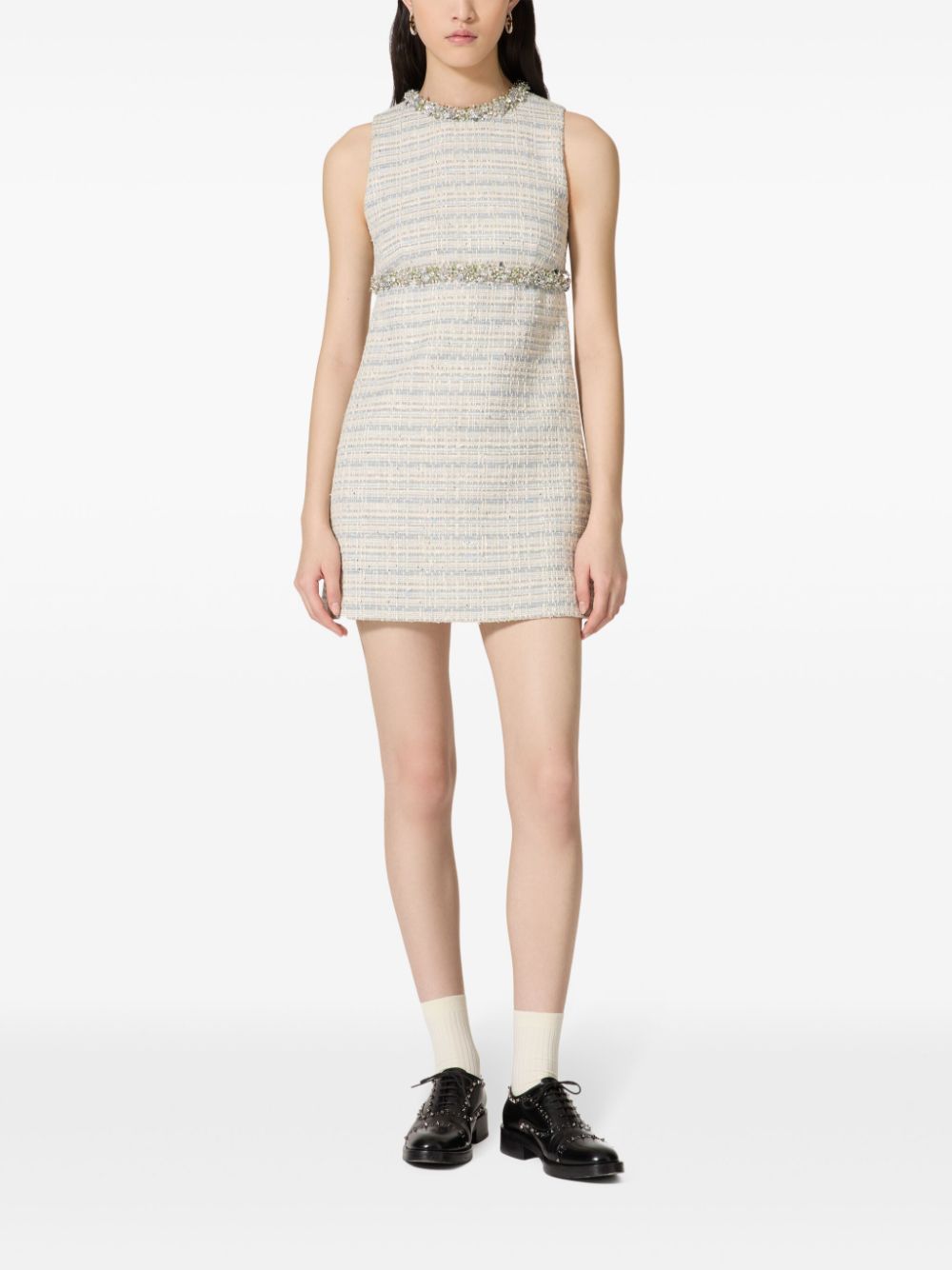 VALENTINO Elegant Tweed Mini Dress with Crystal and Sequin Details