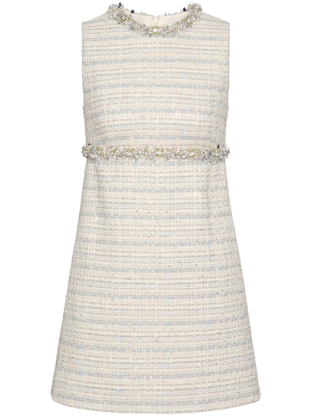 VALENTINO Elegant Tweed Mini Dress with Crystal and Sequin Details