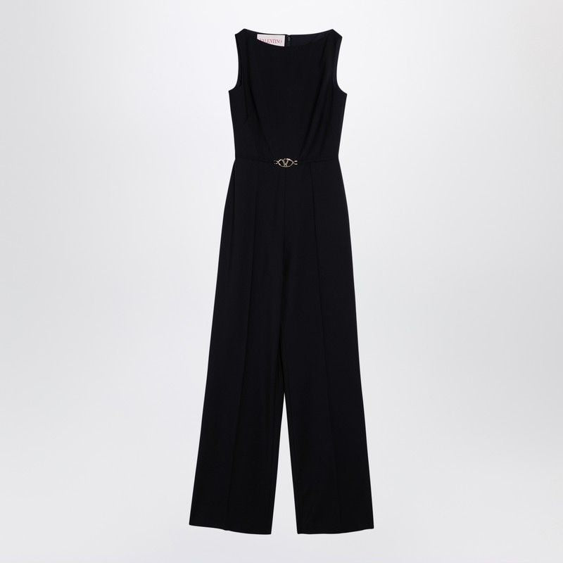 Jumpsuit Dáng Rộng Màu Xanh Navy Bằng Len