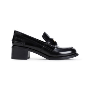 MIU MIU Chic Black Leather Mini-Moccasins with 2-inch Heel