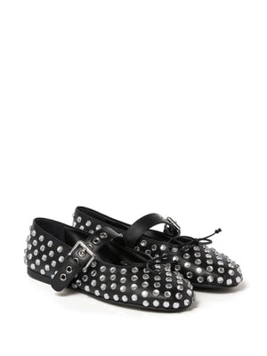 MIU MIU Elegant Black Dancer Flats with Rhinestones