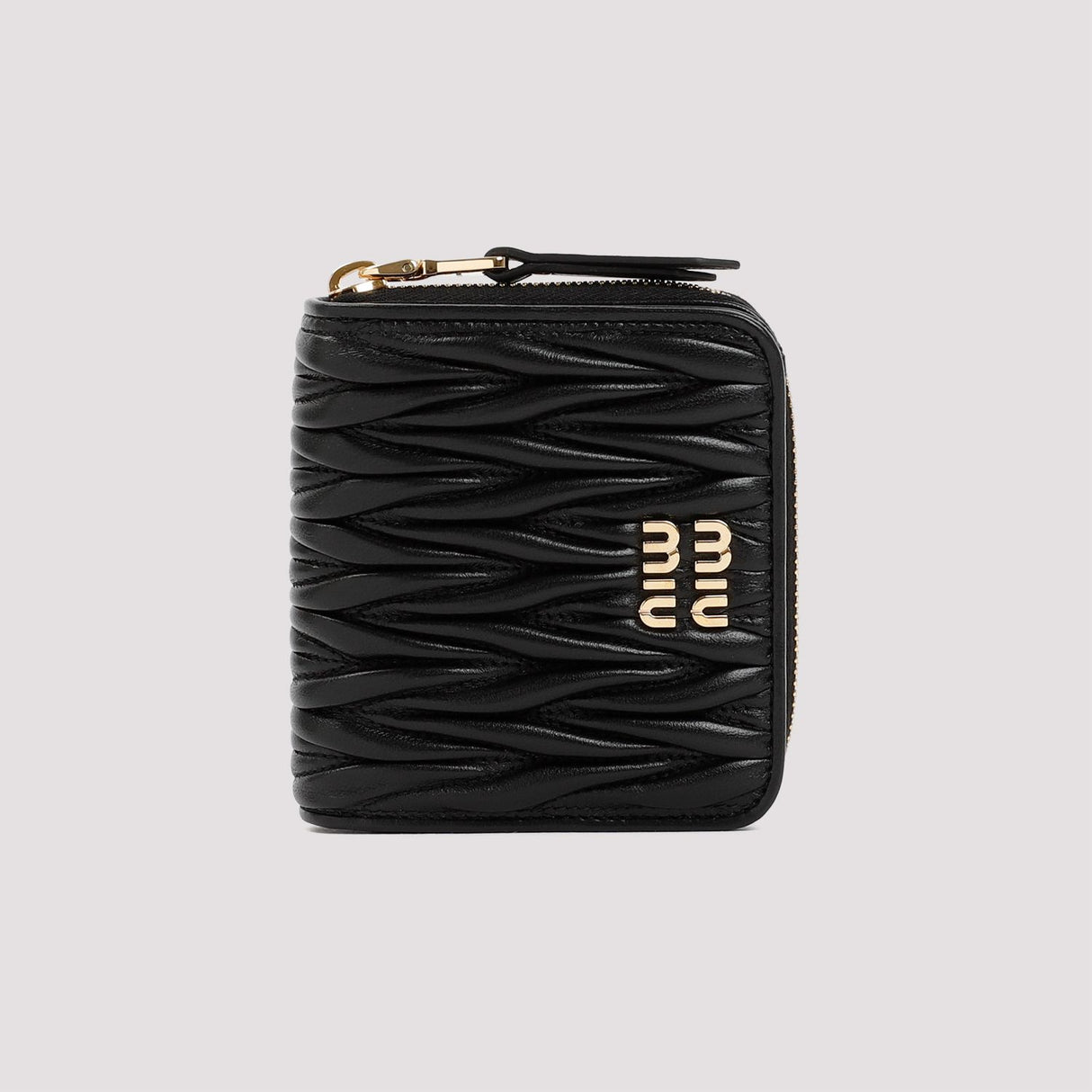 Black Leather Zip Wallet for Women by MIU MIU