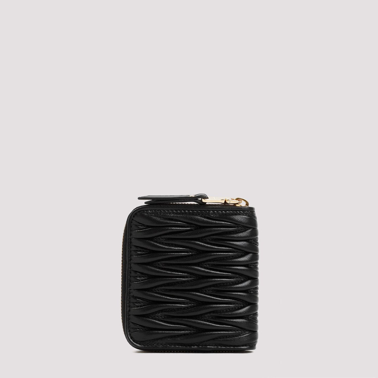 Black Leather Zip Wallet for Women by MIU MIU