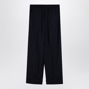 VALENTINO  Navy Blue BLUE WOOL BLEND WIDE TROUSERS