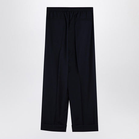 VALENTINO  Navy Blue BLUE WOOL BLEND WIDE TROUSERS