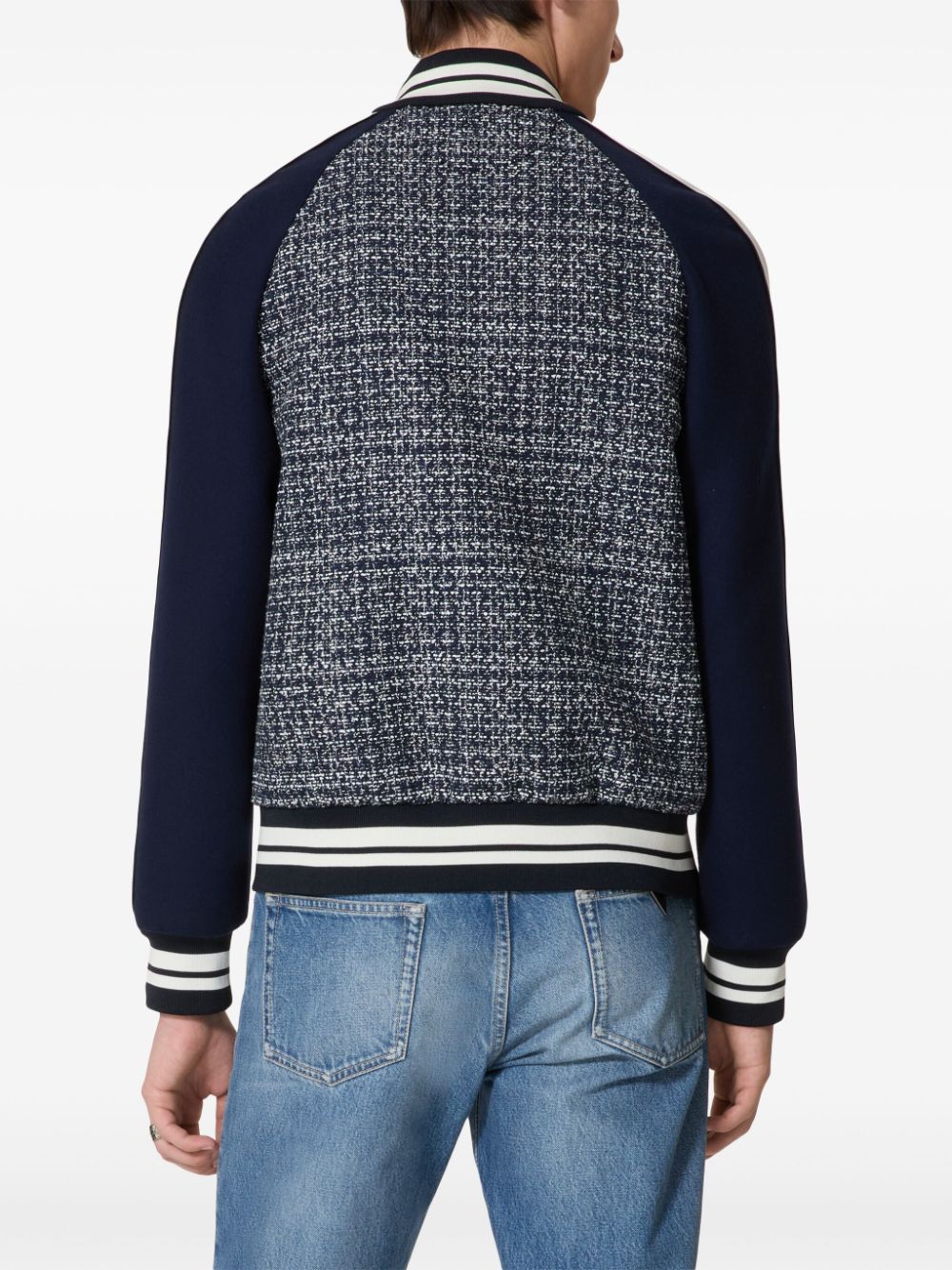 VALENTINO Signature V-Logo Stripe Wool Bomber Jacket