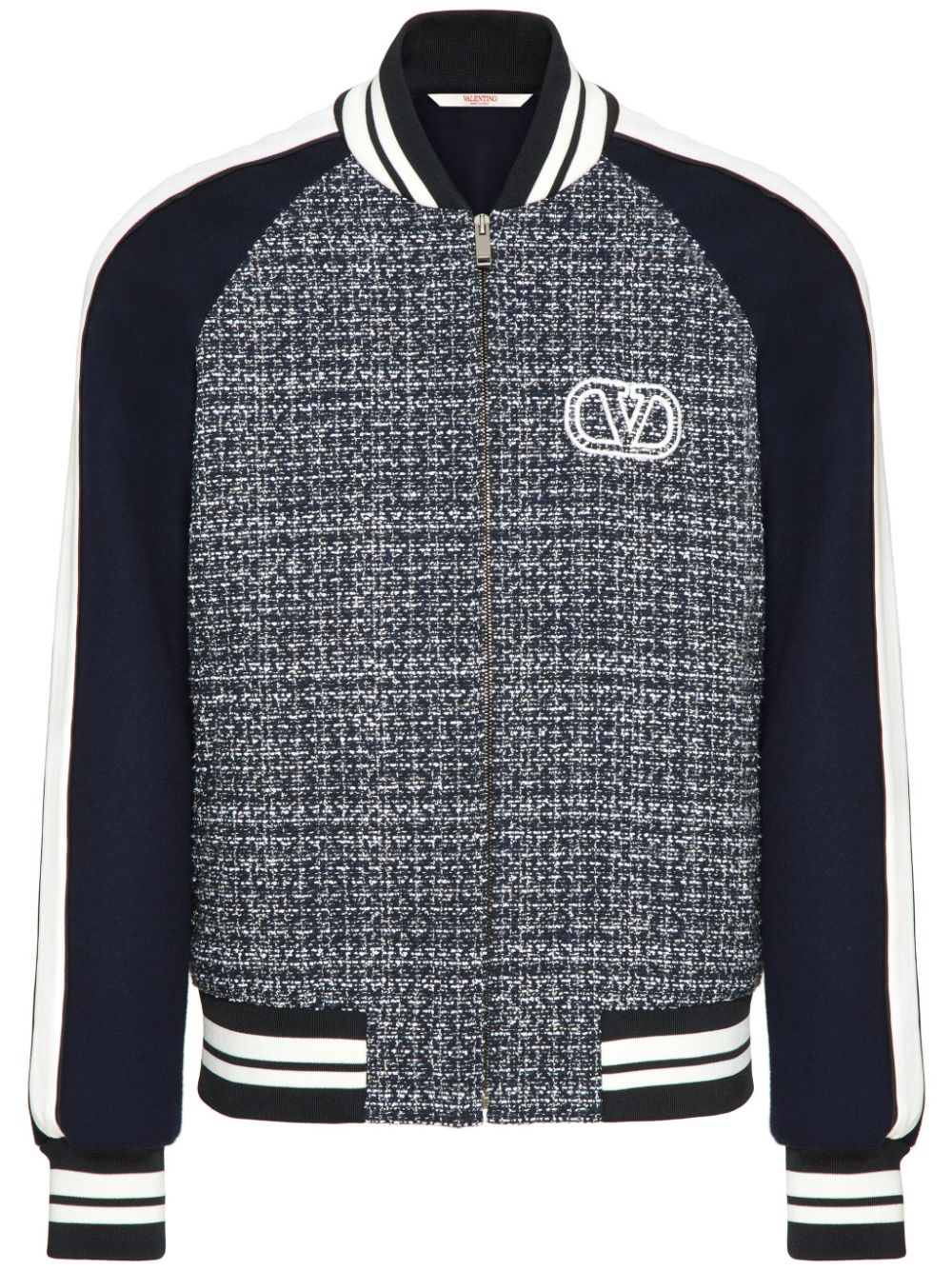 VALENTINO Signature V-Logo Stripe Wool Bomber Jacket