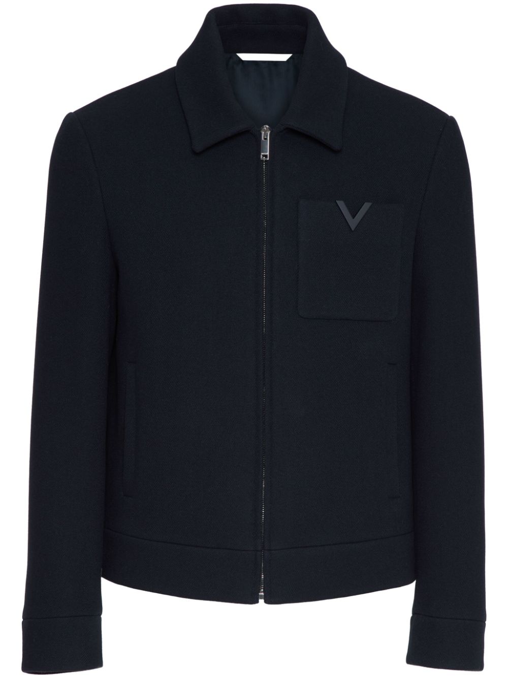 VALENTINO Navy Blue Wool Logo Jacket