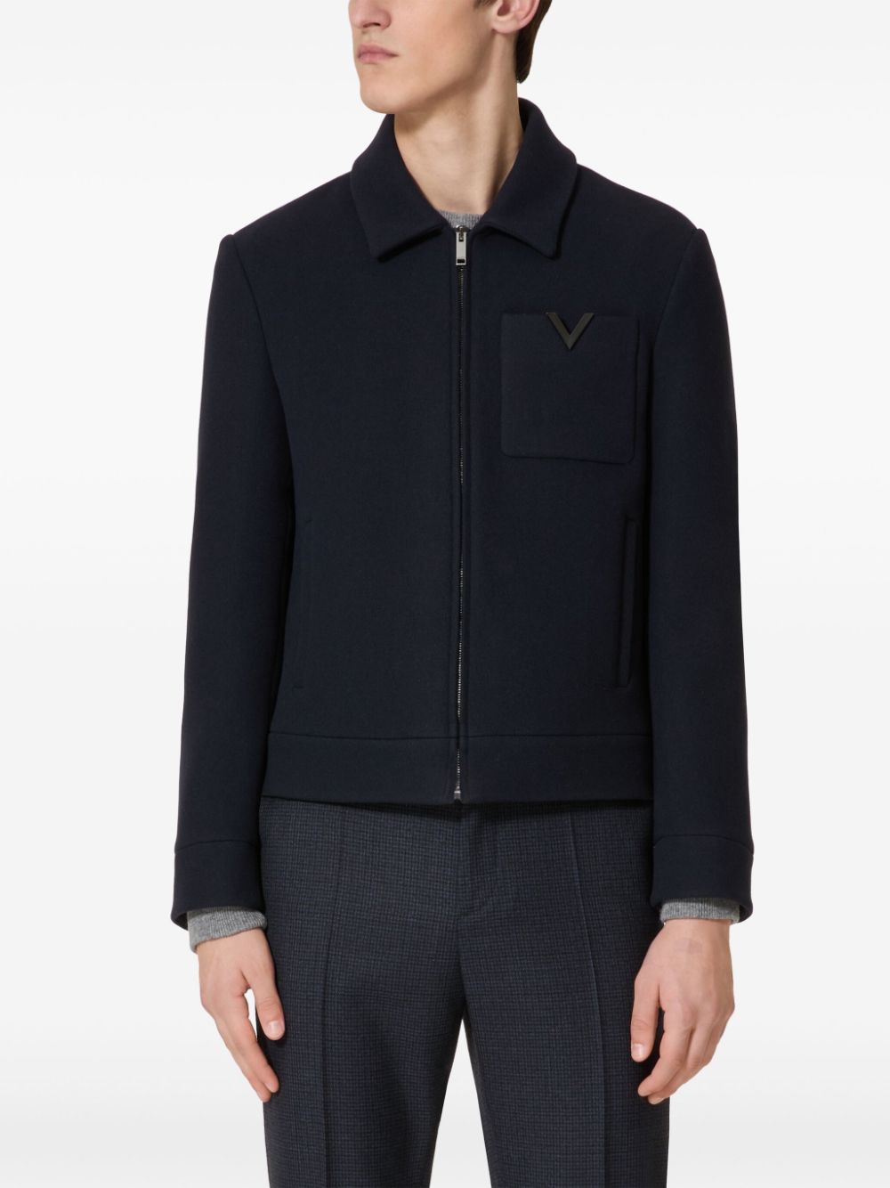 VALENTINO Navy Blue Wool Logo Jacket