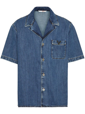 VALENTINO Modern V-Detail Denim Shirt