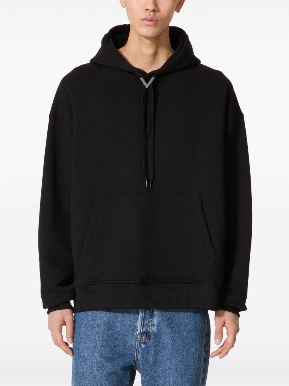 VALENTINO GARAVANI Black Cotton Hoodie with Metallic V Detail - Men's FW24 Collection