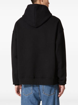 VALENTINO GARAVANI Black Cotton Hoodie with Metallic V Detail - Men's FW24 Collection