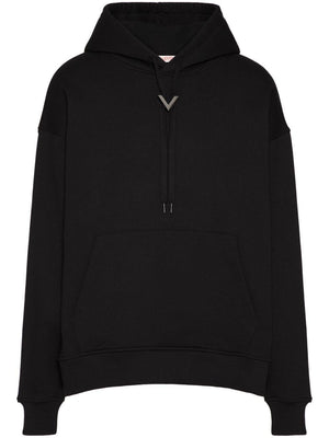 VALENTINO GARAVANI Black Cotton Hoodie with Metallic V Detail - Men's FW24 Collection