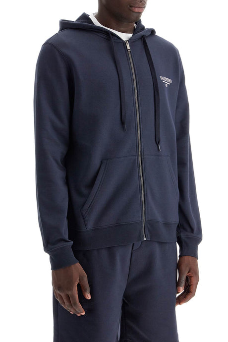 VALENTINO GARAVANI Men's Full Zip Hooded Sweatshirt with Logo Detail - Size L