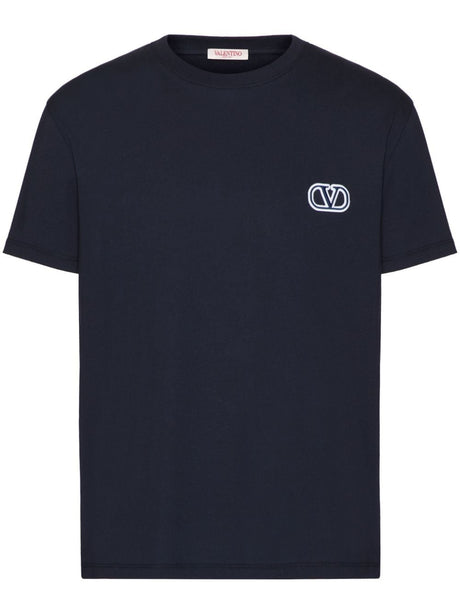 VALENTINO Signature Blue Cotton Crew Neck T-shirt