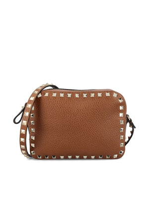 VALENTINO Mini Camel Crossbody Bag with Golden Logo and Studs