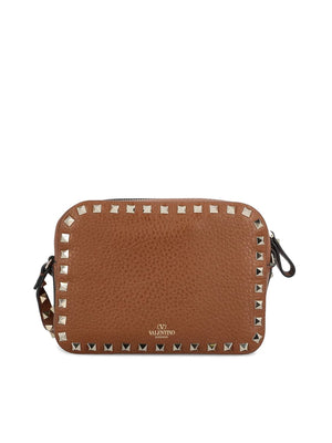 VALENTINO Mini Camel Crossbody Bag with Golden Logo and Studs